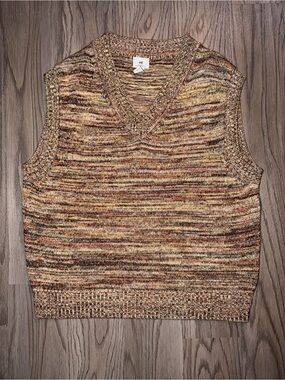 H&M Men's Multitone Brown & Yellow V-Neck Sweater Vest